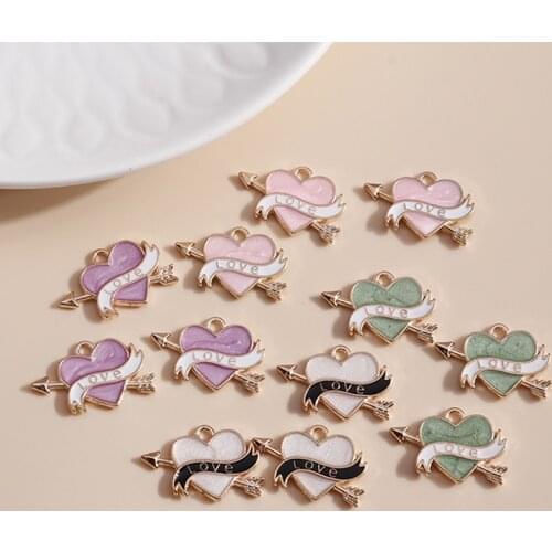10pcs/lot 23*14mm Enamel Arrow Heart Charms DIY for Necklaces Pendants Earrings Letter Love Charms Jewelry Making Accessories