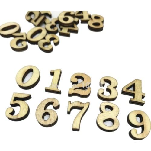 100pcs Rustic Wooden Mixed 0-9 Numbers Embellishments Confetti Crafts for Wedding Party Ornaments Table Scatter Decorations