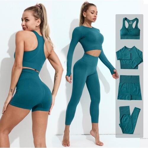 2/3/4PCS Seamless Women Yoga Set Sportswear Tracksuit Women Gym Fitness Crop Top High Waist Leggings Workout Clothes For Women