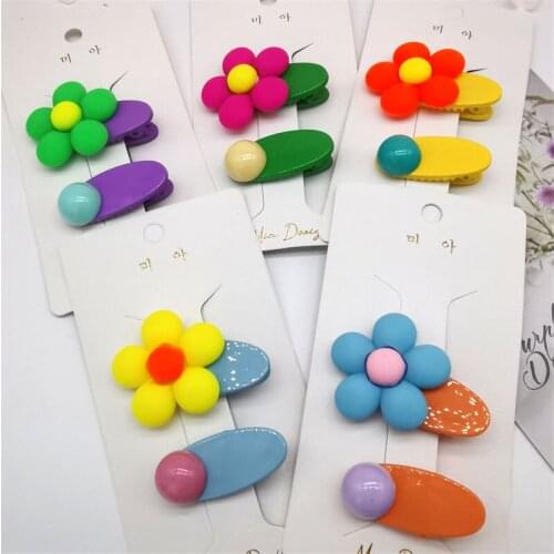 2PCS/Lot Acrylic Flower Round Hair Clip Barrette Headwear Cute Colorful Girls Sweet Hairpins Hair Accessorie Sets Hairpin