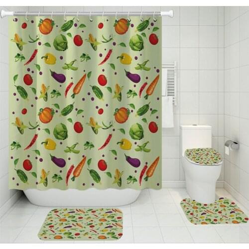 4 Pieces Vegetables Bathroom Set Whole Grains Shower Curtain Toilet Seat Kids Bath Carpet 3D Print Home Textile Decoration