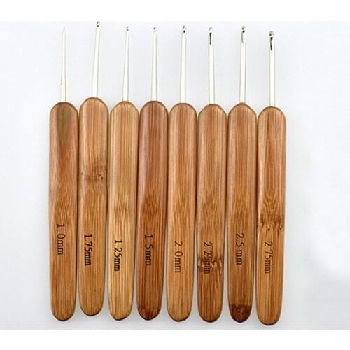 8pcs/Sets of Stainless Steel Crochet Hooks with Bamboo Handle for DIY Handmade Crochet, Lampshade, Storage Box, Storage Bag