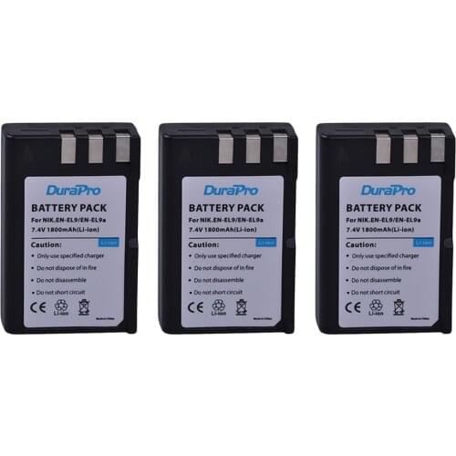 3pc DuraPro EN-EL9 EN-EL9a EN EL9 7.4V 1800mAh High Capacity Li-ion Battery for Nikon D40 D40x D60 D3000 D5000 Digital Camera