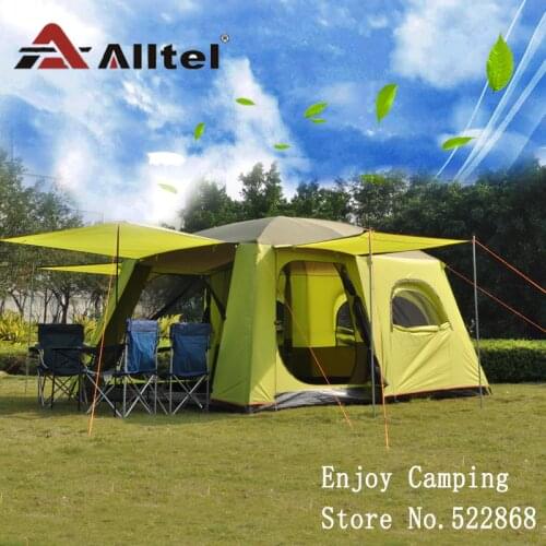 Alltel High Quality 8-12 Peson Double Layer One Hall One Bedroom Waterproof Super Strong Camping Tent Large Gazebo