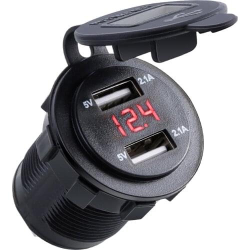 SOONHUA Car Charger 2.1A With LED Display Universal Waterproof Dual USB Phone Charging Adapter for iPhone Samsung With 10A Fuse