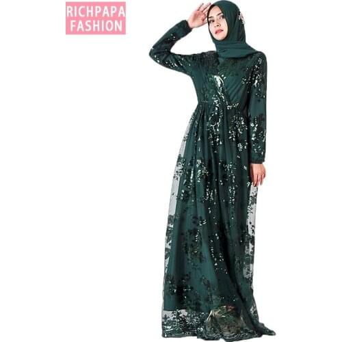 Sequin Abaya Arabic Muslim Dress Women Vestidos Hijab Robe Dubai Dress Kaftan Turkey Islamic Clothing Caftan Marocain Dresses