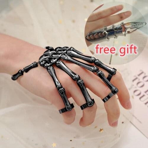 Fashion Women Adjustable Women Gothic Punk Skull Ghost Skeleton Finger Bracelet Hand Chain for Halloween Femme Party Accessories