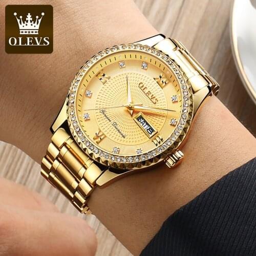 OLEVS Luxury Male Clock Business Mens Quartz Wrist Watch Military Gold Stainless Steel Waterproof Watch Sport Relogio Masculino
