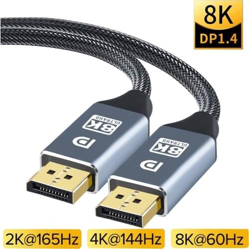 DisplayPort1.4 Cable 8K DP Cable Nylon Braided 8K@60Hz 4K@144Hz DisplayPort to DisplayPort Cable for Laptop PC TV etc- Gaming