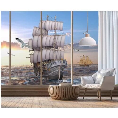3d photo wallpaper custom mural European-style HD hand-painted sails the sea sunrise landscape room wallpaper for walls 3 d