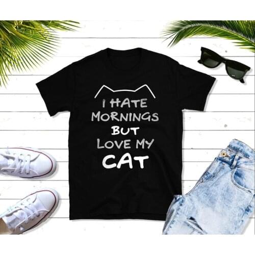 ZBBRDD I Hate Mornings But Love My Cat Womens letter T-shirt Funny Creative Cotton Leisure Tshirt Top Tees Drop Shipping