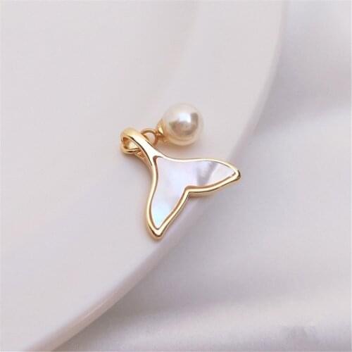 Inlaid with natural sea color shell 14K gold color shell whale tail bead pendant DIY handmade necklace accessories