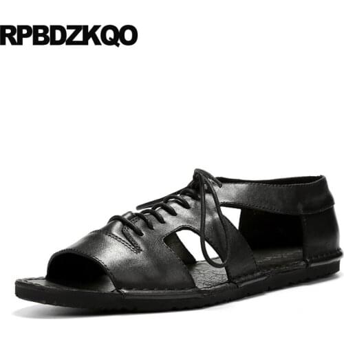 Italian Casual Flat Sandals Genuine Leather 2021 Fashion Open Toe Black Luxury Summer Designer Shoes Men High Quality Runway