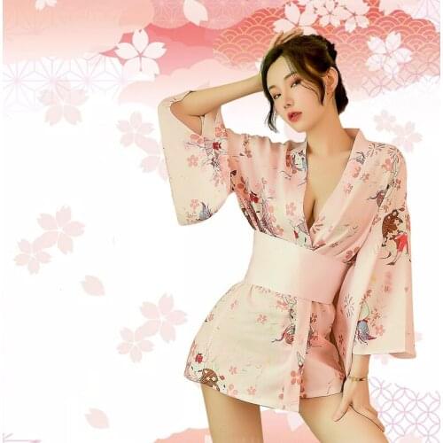 JIMIKO Japanese lingerie sexy kimono woman bathrobe pajamas set temptation pink erotic color cosplay hot lingerie costumes 2021