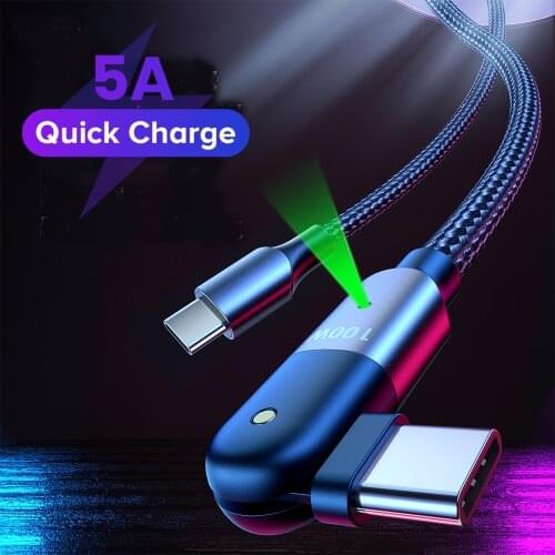 PD 60W/100W Type C To Type C Cable 5A Fast Charging Wire Type C 180 Degree Rotate Cable For Samsung Xiaomi Redmi Huawei P30
