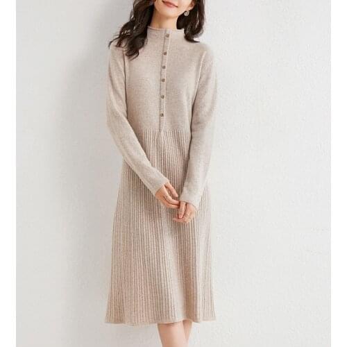 LHZSYY 2020 Cashmere Sweater Women New Base Dress 100% Wool Over Knee Knitted Long Autumn Winter High Neck Vogue Pullover Skirt