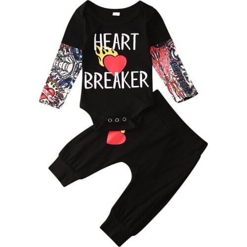 Valentines Day Infant Kids Boys Girls Clothes Sets 0-18M Letter Print Long Sleeve Romper Tops+Pants 2pcs