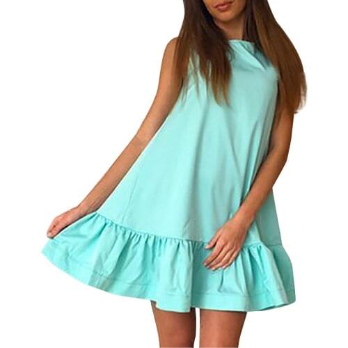 Summer Women Green Dress 2021 Casual Vest Tank Dress Solid Color Loose Beach Dresses Woman Sundress Dropshipping