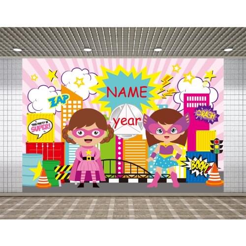 Lyavshi Super Hero City Party Baby Girl Birthday Photography Backgrounds Customized Photographic Backdrops for Photo Studio