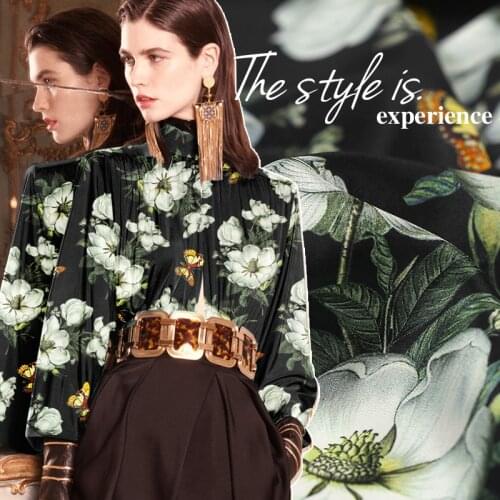 Fashion export of natural silk fabrics prints Magnolia elegant and comfortable cloth special offer Silk crepe Fabric wide