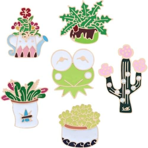 Fashion Enamel Pins Women Brooches Cartoon Cute Flower Green Plant Frog Pin Denim Jackets Badge Clothes Accessories Kids Gifts