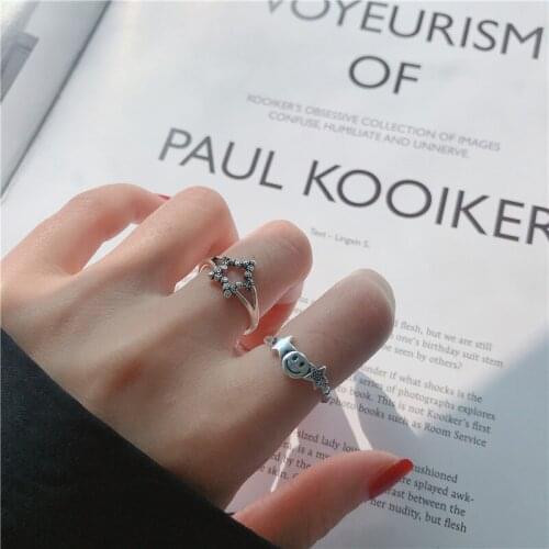 Fashion Punk Antique Silver Color Open Adjustable Rings Geometric Star Charm Forefinger Ring For Women Trendy Party Jewelry Gift