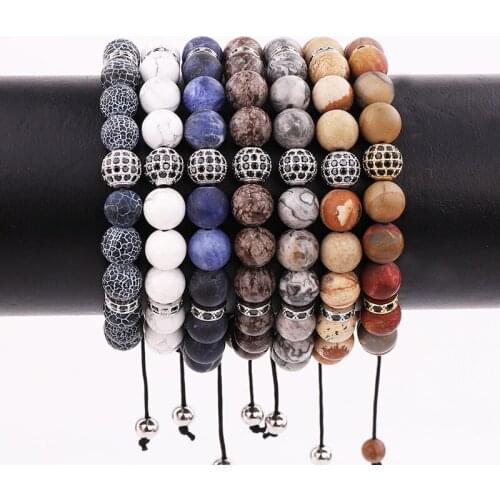 Men Bracelet Natural Stone CZ Pave Ball Handmade Macrame Bracelet Men Jewelry Bracelet Gift