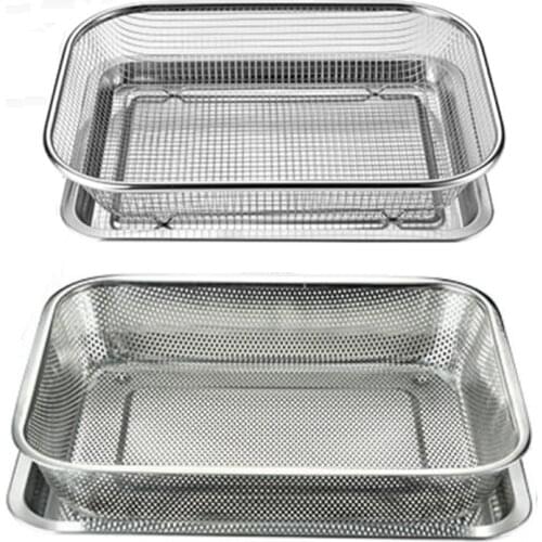 Square thick Stainless Steel Rectangle Vegetable Fruit Washing Kitchen Utensil Colander Kitchen Sink Wash Basket For Tools