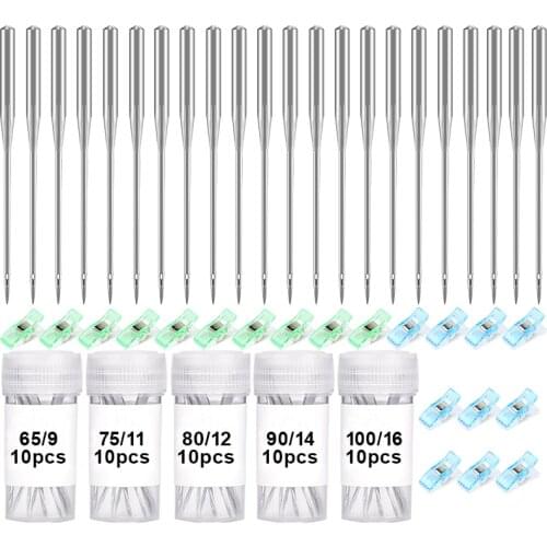 Nonvor 70Pcs Silver Sewing Machine Needles Kit Sewing Stitching Needles with Sewing Clips Stainless Steel Accessories and Bottle