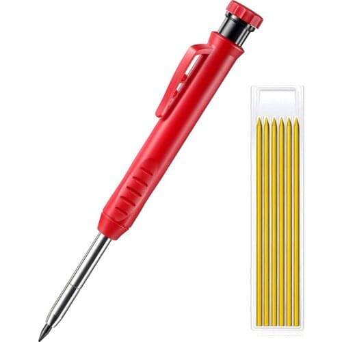 NEW-Solid Wood Carpenter Pencil Set for Construction, with 7 Refills, Built-in Pencil Sharpener,for Woodworking Architect