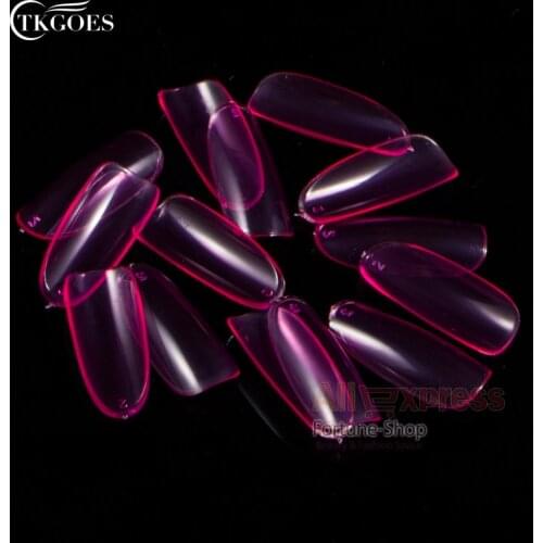 TKGOES NEW 500 PCS FULL FALSE OVAL NAIL TIPS TRANSPARENT ROSE RED FALSE ACRYLIC NAIL TIPS UV GEL FRENCH NAIL ART TIPS