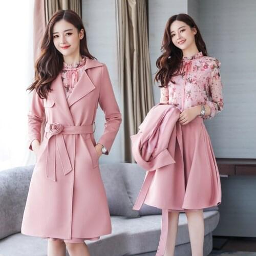 The new 2020 autumn elegant fashion sweet temperament elegant minimalist style fashion three piece set (long coat + Tops + Skirt