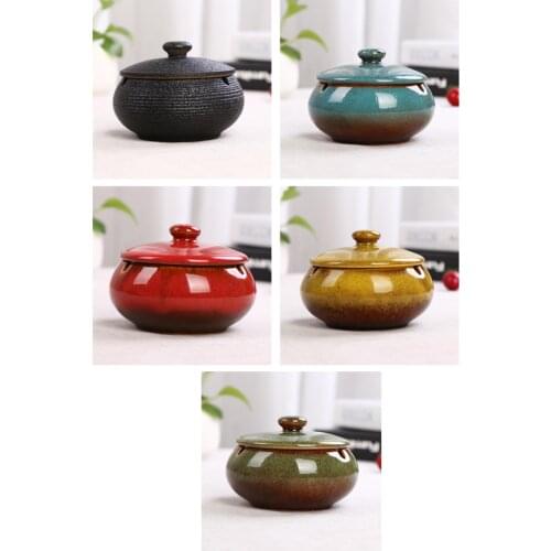 5Colors Garden Ceramic Ashtray with Lid Outdoor Indoor, Height 3.15" Diameter: 4.3" Windproof Cigarette Ashtray