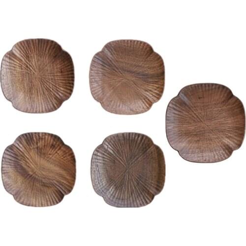5pcs Set Japanese Solid Wood Coaster Creative Teapot Bearing Black Walnut Clover Coaster Cushion