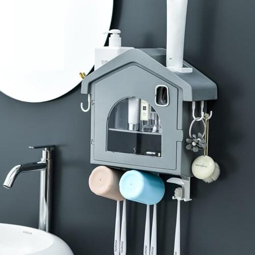 Non-nails Adsorption Inverted Toothbrush Holder Double Automatic Toothpaste Squeezer Dispenser Storage Rack Bathroom Accessories