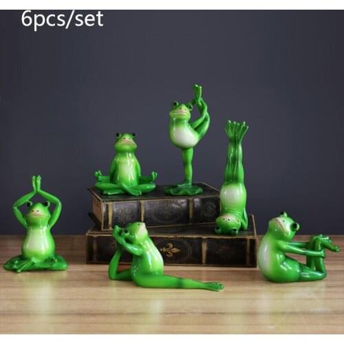 Cartoon Creative Resin Yoga Frogs Figurines Modern Art Home Desktop Decor Miniature Statuette Fairy Garden Accessories 6pcs/set