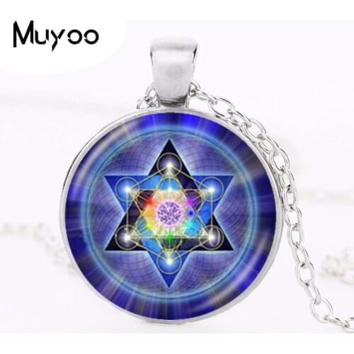 Sacred Geometry Photo Necklace Flower of Life Pendant Hexagon Geometric Jewelry Om Chakra Sweater Necklace Reiki Healing HZ1