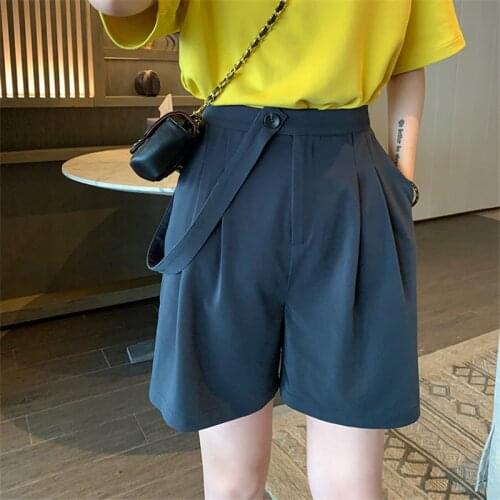 Suit Shorts Slim All Match High Waist Loose Sashes Wide Leg Shorts Feminino Fashion Casual Women Clothing 2021 Summer