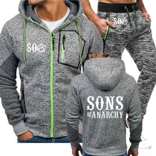 SOA Sons of anarchy the child Printed Fashion jacket Men Casual Spring Autumn Sweatshirt Hip Hop Mens Hoodies Pants Suit 2Pcs 2