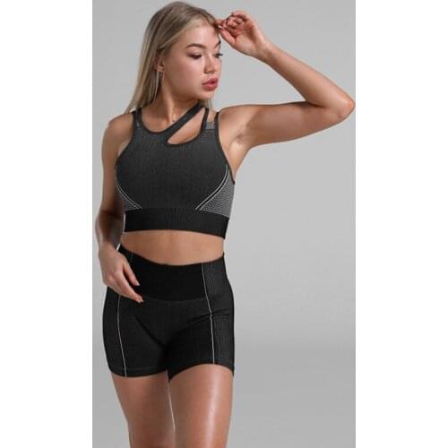Sport Women Two Pieces Set Gym Wear Padded Yoga Bra High Waist Shorts Seamless Fitness Female Tracksuit Breathable Sportswear