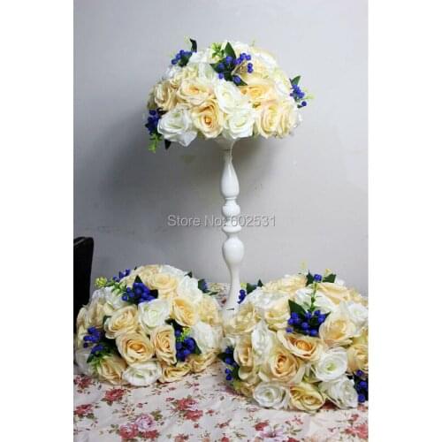 SPR NEW white mix champagne wedding table centerpiece flower balls10pcs/lot wedding road lead artificial flower ball decoration