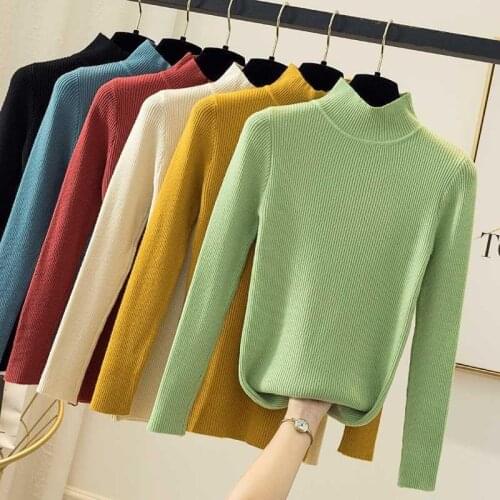 Half Turtleneck Sweater Women Pullover New Knitted Cotton High Elasticity slim Autumn Top 2021 Long Sleeve Womens Sweater Winter