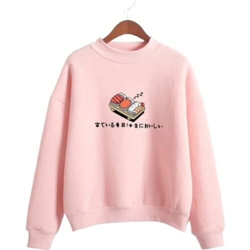 XUANHAO Womens Cartoon Sushi Funny Hoodies Sweatshirts Long Sleeve O-eck Cotton Pullovers Autumn Femme Harajuku 2XL Tracksuits