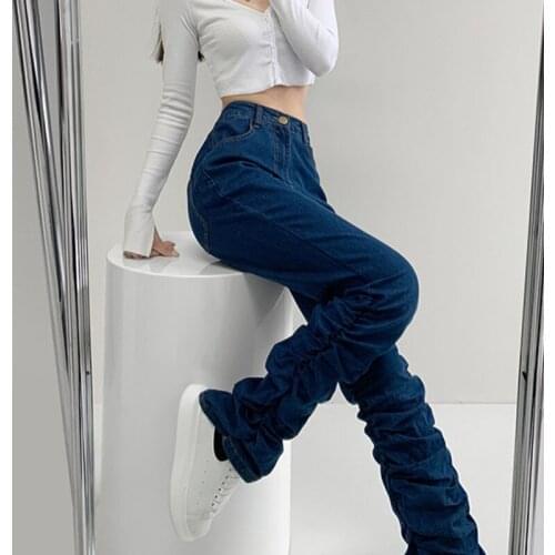 TVVOVVIN new autumn Women Washed Jeans Korean All-match Casual High Waist with ruched Slim Denim Pants Female 9OQG