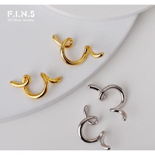 F.I.N.S 1PC Artistic Authentic 925 Sterling Silver Irregular Spiral Line Ear Clip No-Pierced Ear Bone Cartilage Fine Jewelry