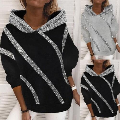 Autumn winter hot style printed sequins loose hooded fleece female Sweatershirt Women Spring Casual Long Sleeve Streetwear NEW