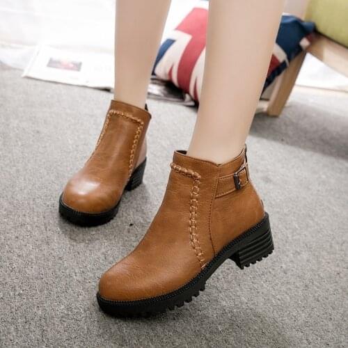 New Spring/Autumn Womens High Heel Single Boots Square Heels Women Shoes Back Zipper Ladies Fashion Ankle Boots Size 35-43