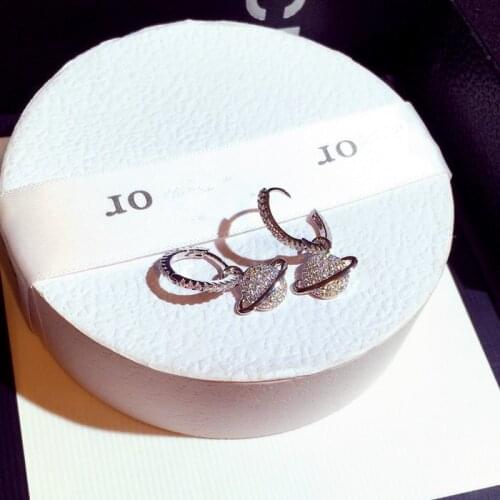 S925 Sterling Silver Color Cute Planet Earth Stud Earrings with Bling Zircon Stone for Women Fashion Jewelry Korean Earrings