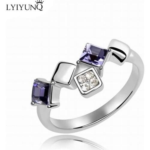 Fashion Brand Silver Plated Fine Jewelry Geometric Square Austria Crystal Wedding Rings For Women