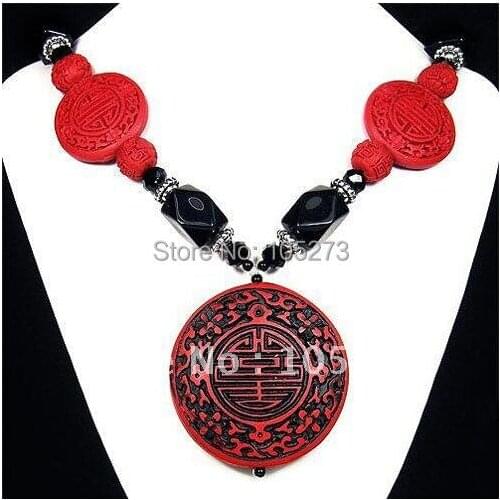Vintage Cinnabar & Black Onyx Handmade Ladies Jewellery Beaded Necklace Fashion Jewelry Wholesale Necklace + earrings